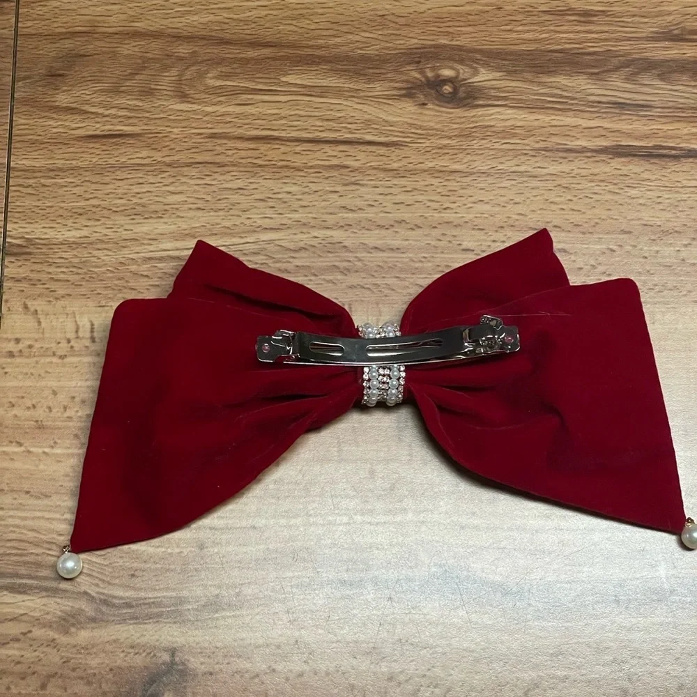 Oversized Red Velvet Bow French Barrette Hair Clip
